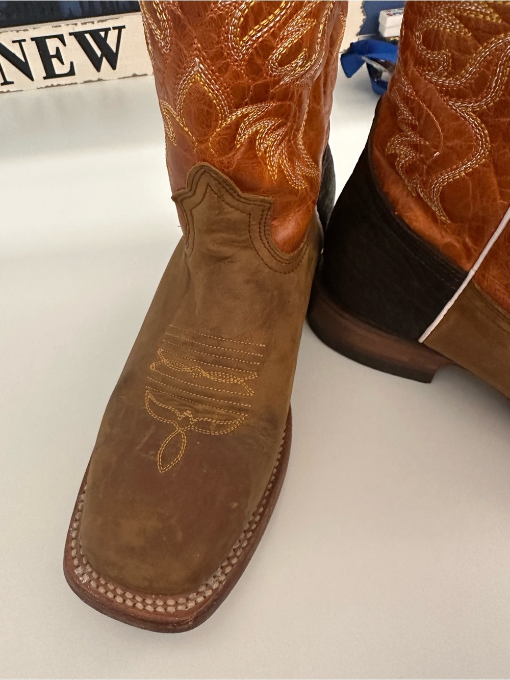 Ariat Two-Tone Brown & Orange Western Cowboy Boot - Picture 2 of 6